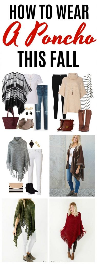 Are you looking for ideas on how to wear a poncho this fall? These poncho outfit ideas feature several different patterns and styles of ponchos, plus pairs them with three different colors of denim. A poncho is such a fun addition to your fall wardrobe.