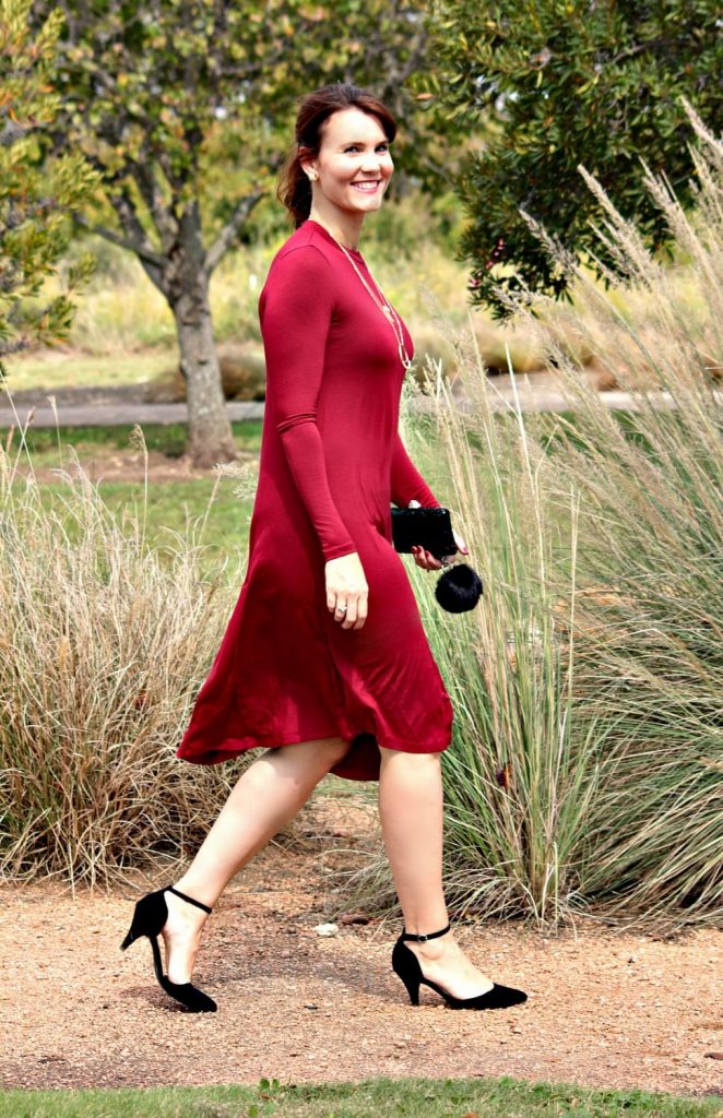 Women's fall fashion - The Remi Long Sleeve Swing dress is the perfect fall wardrobe staple. It can be styled a dozen different ways, comes in 17 colors and is so soft. I love this dress! And this burgundy color is incredible.