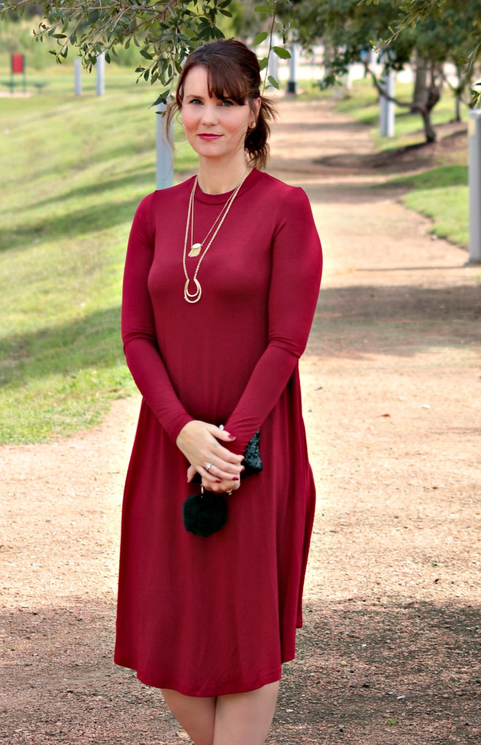 MomFabulous.com: The Remi Long Sleeve Swing Dress in Burgundy