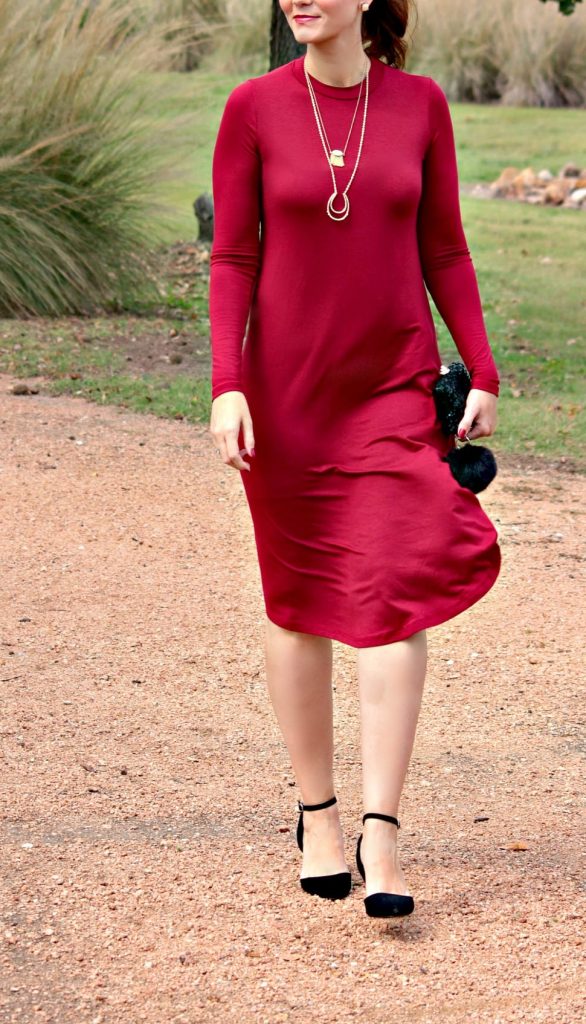 Women's fall fashion - The Remi Long Sleeve Swing dress is the perfect fall wardrobe staple. It can be styled a dozen different ways, comes in 17 colors and is so soft. I love this dress! And this burgundy color is incredible.