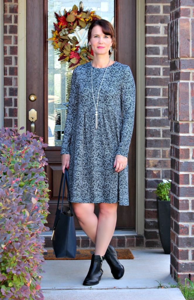 Fall wardrobe essentials - really like this printed knit dress. And it's wrinkle free! Bonus.