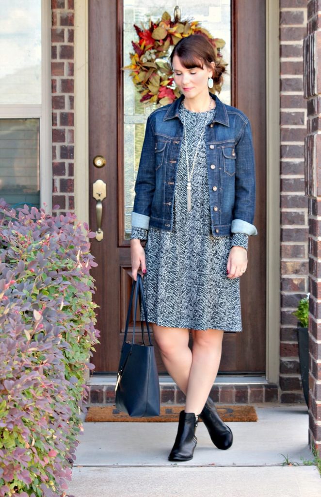 Fall wardrobe essentials - really like this printed knit dress. And it's wrinkle free! Bonus.