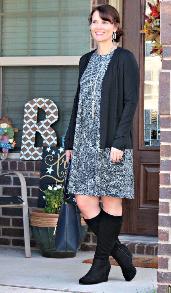 Fall wardrobe essentials - really like this printed knit dress. And it's wrinkle free! Bonus.