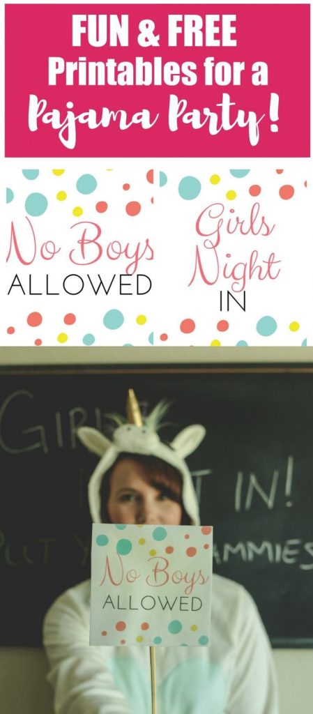 Who's ready for a fun Grown Up Pajama Party for the Ladies? Grab those unicorn onesies, those no boys allowed signs and your cell phones for loads of fun pictures because this will be a night to remember! This pajama party includes everything from photo booth printables to food ideas and table decor.