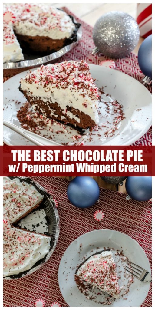 A decadent chocolate pie recipe perfect for the chocolate lover in your life. The peppermint whipped cream makes it the ultimate pie for the Holidays.