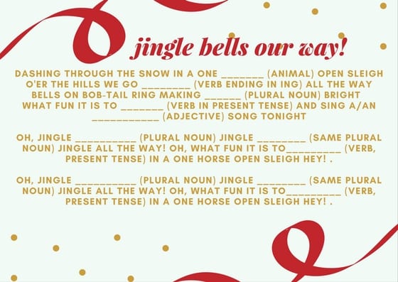 Jingle Bells mad lib prinable