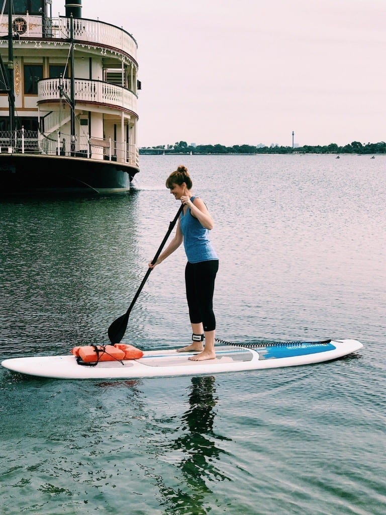 Paddle boarding on Mission Bay in San Diego, California